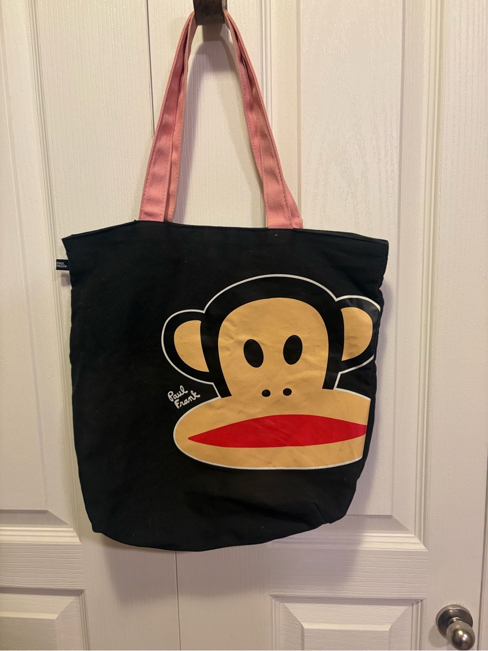 Vintage Paul Frank Black Canvas Tote with Pink Straps
